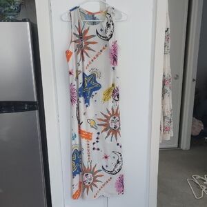 Vibrant Celestial Print Maxi Dress